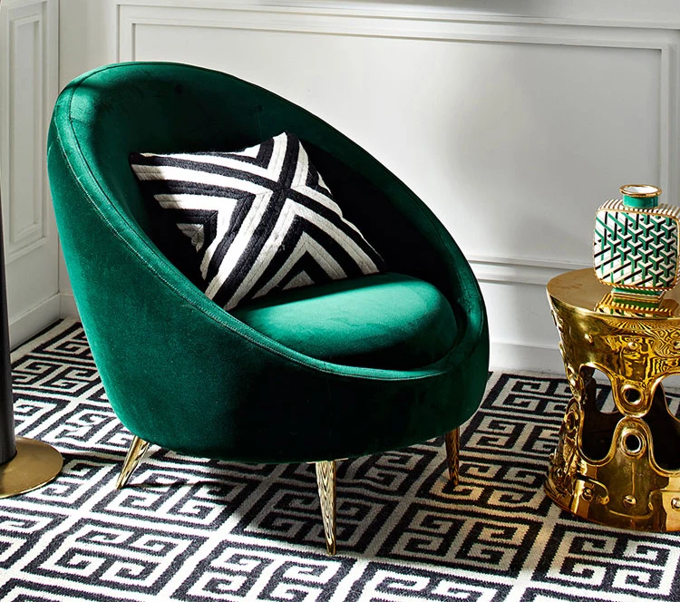 Hot leisure portable movable big round relaxing arm seater cafe one side brass sofa lounge armchair with single sitting  sofa ch