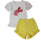 Wholesale Boutique Kids Clothes Seersucker Yellow Short Children Clothing Outfit