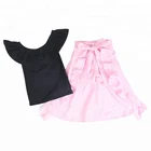 wholesale children's boutique clothing flower print ruffle set baby outfit summer