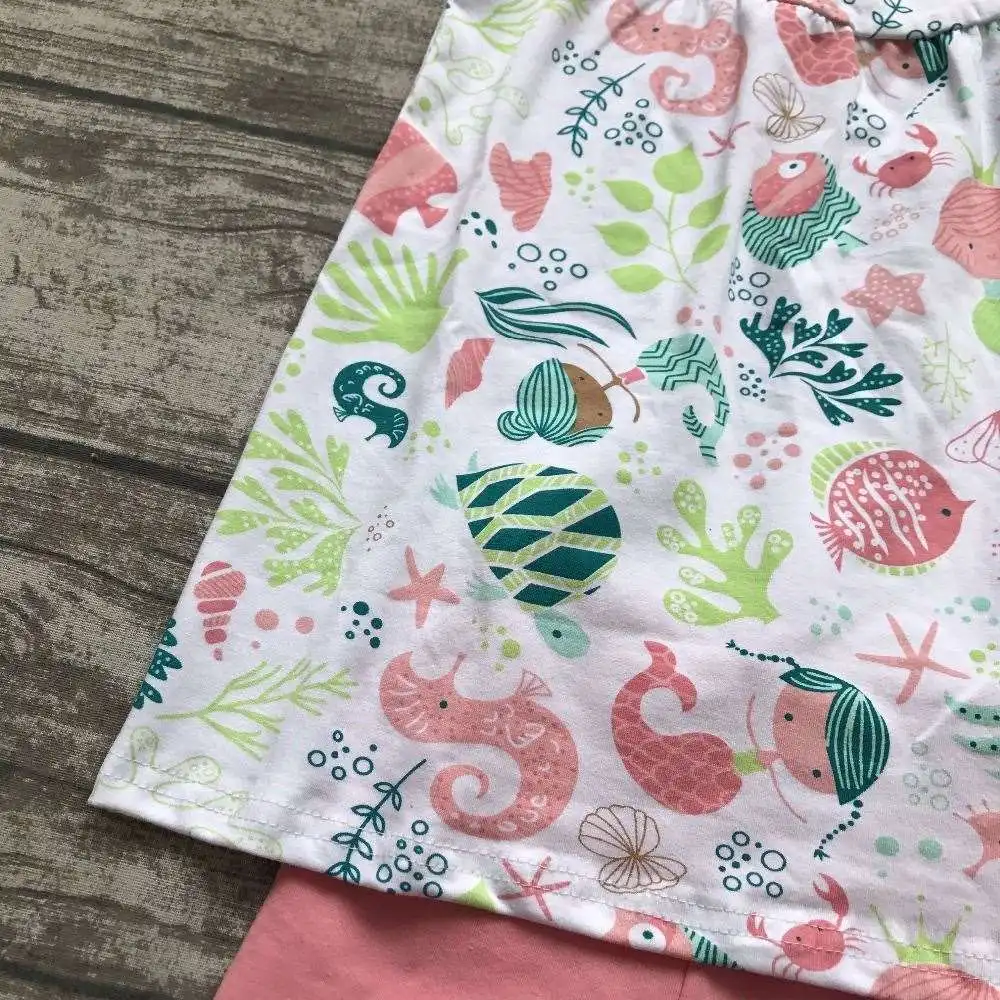 Summer baby girls clothes coral ocean world fish under the sea boutique shorts cotton kids wear ruffles match accessories