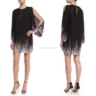 New design polyester fabric women fashion V neck black and white slit sleeves dubai kaftan dress
