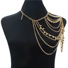 women gold chain necklace beaded shoulder body chain jewelry