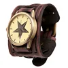New Style Retro Punk Rock Brown Big Wide Leather Bracelet Cuff Wrist Watch