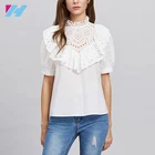 Cheap China Wholesale Eyelet Embroidered Frill Trim Puff Sleeve Blouse Clothes Women Ladies