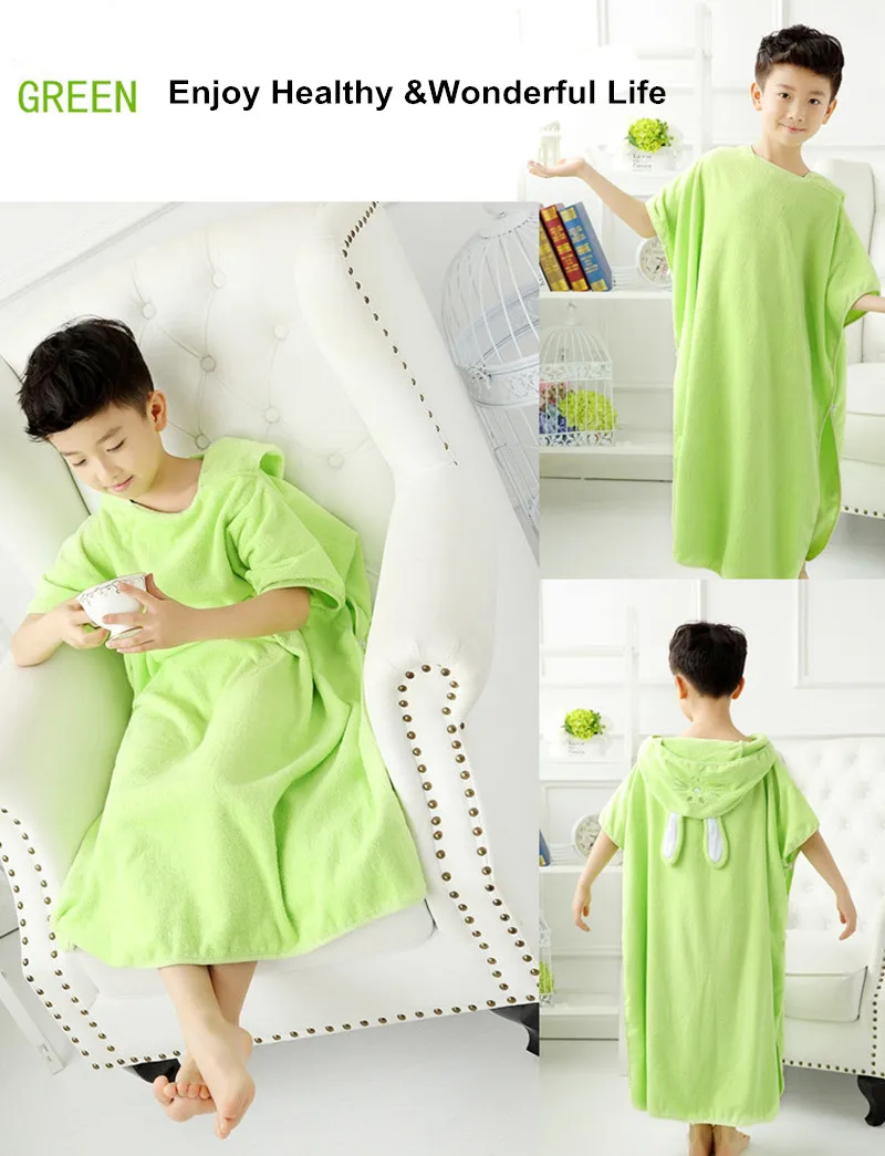 Cotton Bathrobe Hooded Pullover Beach Towel Robe 19