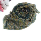 Women's Vintage Pattern Cotton Shawl Wrap Head Scarf Navy and Yellow