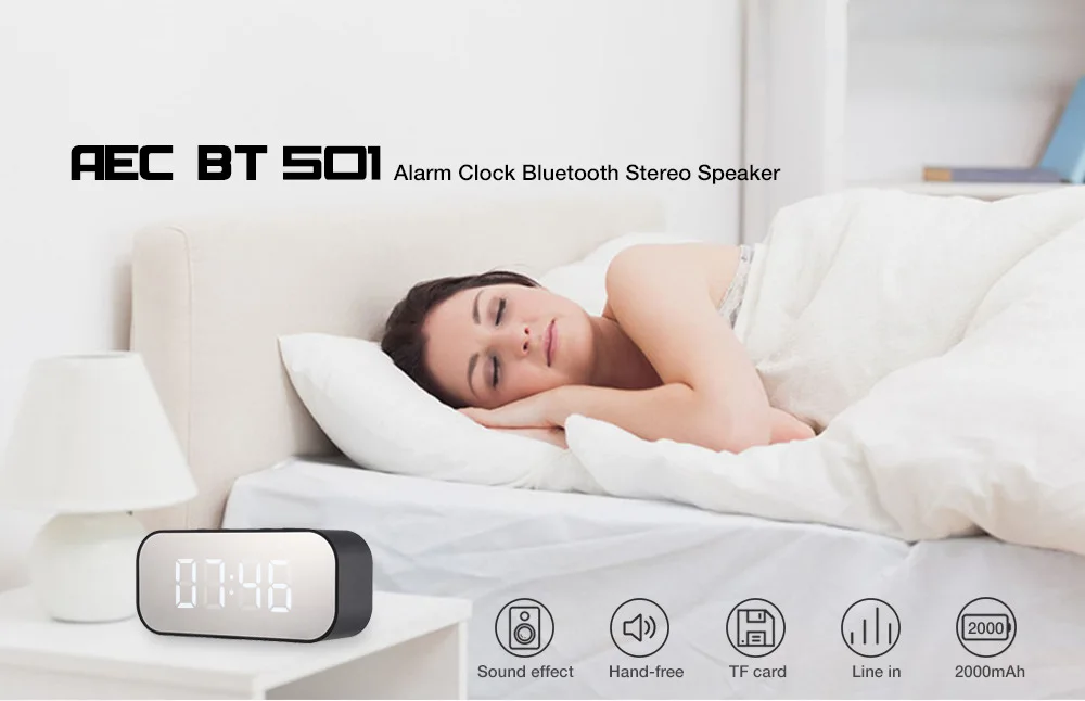 Portable Mirror LED display time wireless Handsfree call vibrant usb alarm clock speakers - ANKUX.COM
