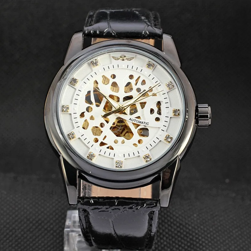 Vogue Leather Strap Watch Fashion Casual Men Skeleton Mechanical Watches Clock Male Relogio Masculino Wristwatches Erkek Saat