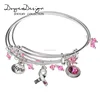 "Hope" Engraved Pink Ribbon Breast Cancer Awareness Inspirational Dainty Bangle Bracelet