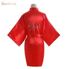 Diamond Mosaic Bride Letter Printing pure silk robe pure red ladies party clothes satin silk robe