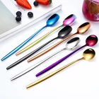 High quality colorful plated stainless steel long handle ice scoop coffee spoon