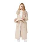 Mao Mao Fur Hot Sale Double Faced Winter Jacket Belted Real Fox Fur Collar Ladies mongolian cashmere coat