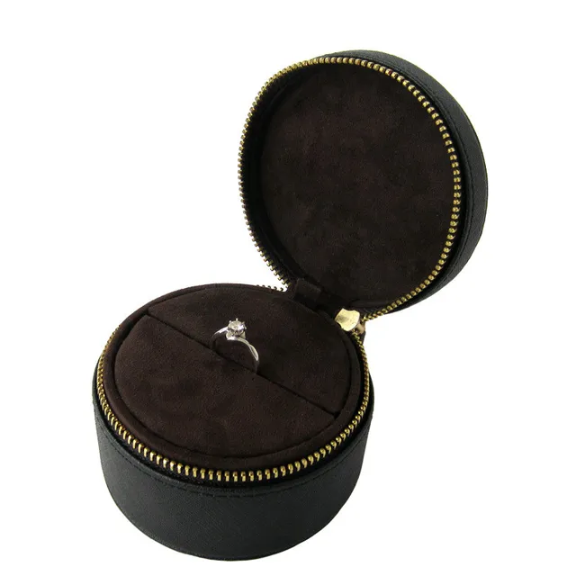 high - end custom gift box travel portable jewelry ring leather