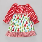Boutique wholesale frock design kid clothes cotton christmas tree party girl wear dresses