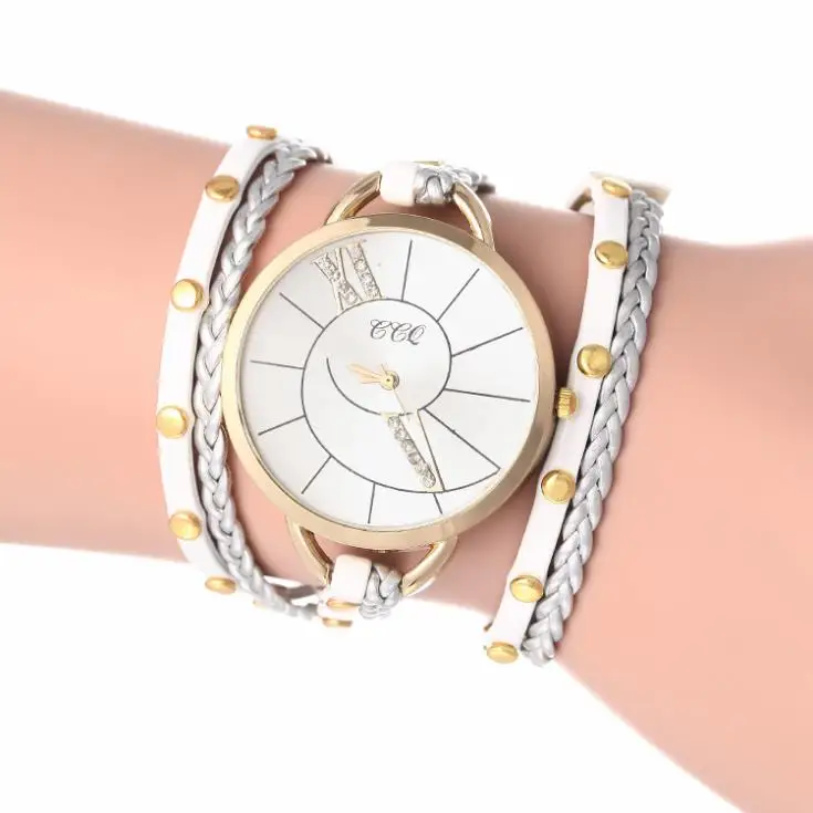 2014 New Fashion Korea Rope Watch Braided PU Leather Cord Bracelet Watch Wrap Lady Watch Women Rhinestone Watch