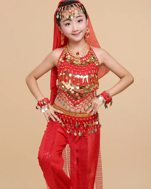 Venta al por mayor de los niños baile indio trajes de las niñas traje de danza del vientre baile folklórico