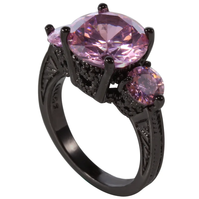 New Fashion Sapphire Rings 10KT Gold Filled 3 CZ Crystal Black Gun Rings for Women, Hot Selling Lady Cocktail Ring 3 Color JZ019