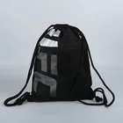 300D black polyester drawstring backpack bag, sport gym bag with mesh pocket
