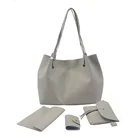 Ladies black off-white grainy composite 4pcs purse PU handbag shoulder set bag