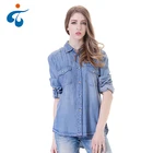 Optional size long sleeve blue model casual denim lady's woven shirts for women