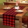 Christmas Table Runner Red Black Check Plaid and Burlap Double Sided Table Runner for Holiday Winter Home Decoration