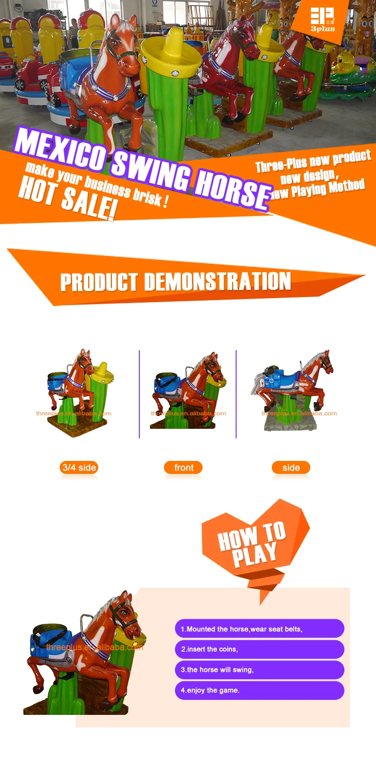 Threeplus Coin Operated Rocking Horse Racing with Swing Machine for Sale