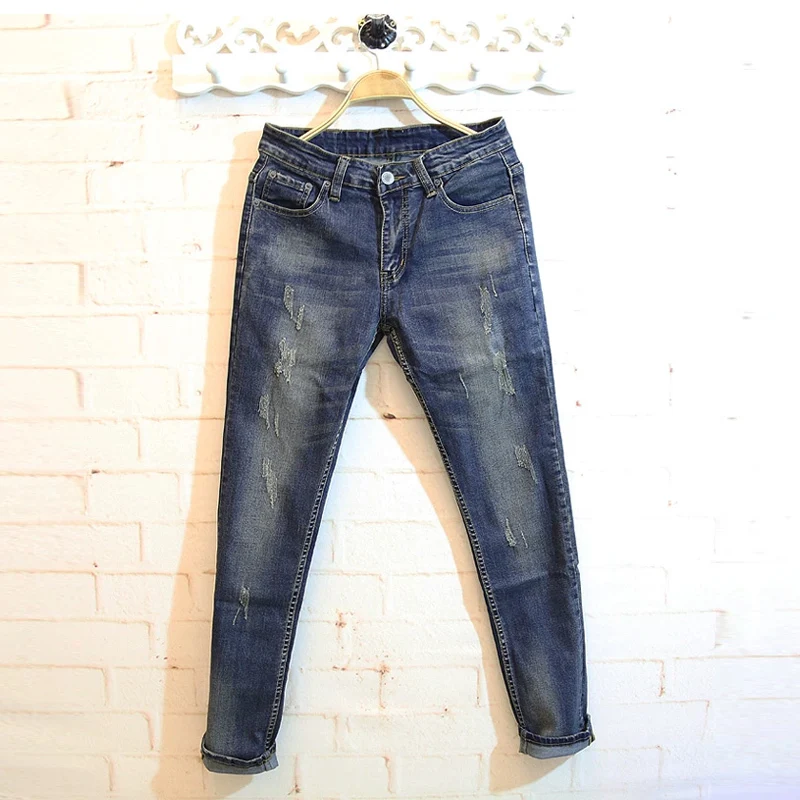 2015 Brand Designer Ripped Denim Jeans For Men New Fashion Casual Button Fly Jean Man Slim Skinny Pants
