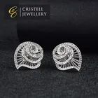 Elegant fashionable bridal wedding jewelry swirl cz pave stone shell shaped stud earrings in brass or 925 sterling silver