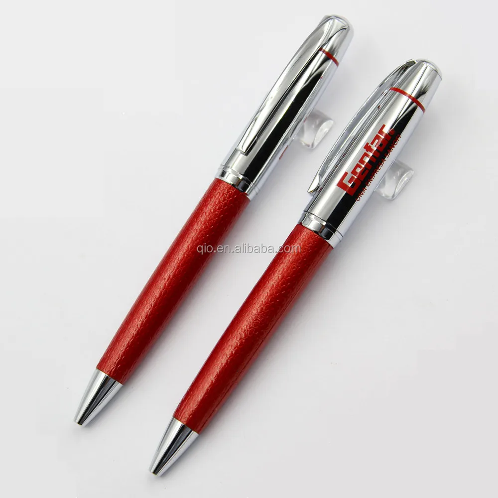 quality new twist promotion gift red pu leather metal ball pen