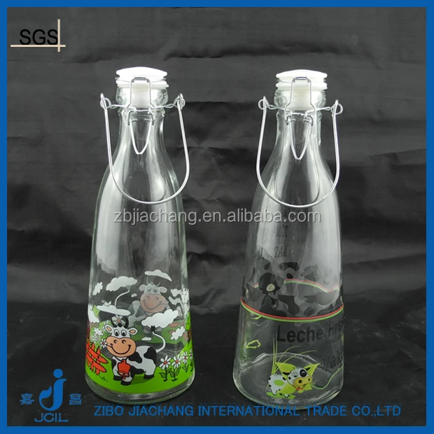 1000ml decal glass milk bottle sale with ceramic cap