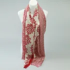 Classic style red floral print pattern viscose silk pashmina shawl