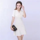 Summer ladies new casual short sleeve v-neck knit pleated sweater dress women