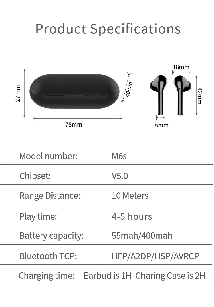 Best Selling New Wholesale Single Ear Binaural M6s Bluetooth True Wireless Stereo Earbuds - ANKUX.COM