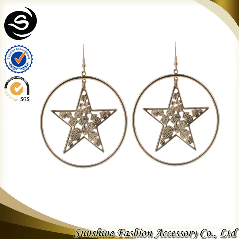 Star earrings for 2015 cheap hoop earrings plated in gold jewelry supplier made in Yiwu