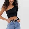 new fashion wear 2019 one shoulder long sleeve cropped cotton tops women