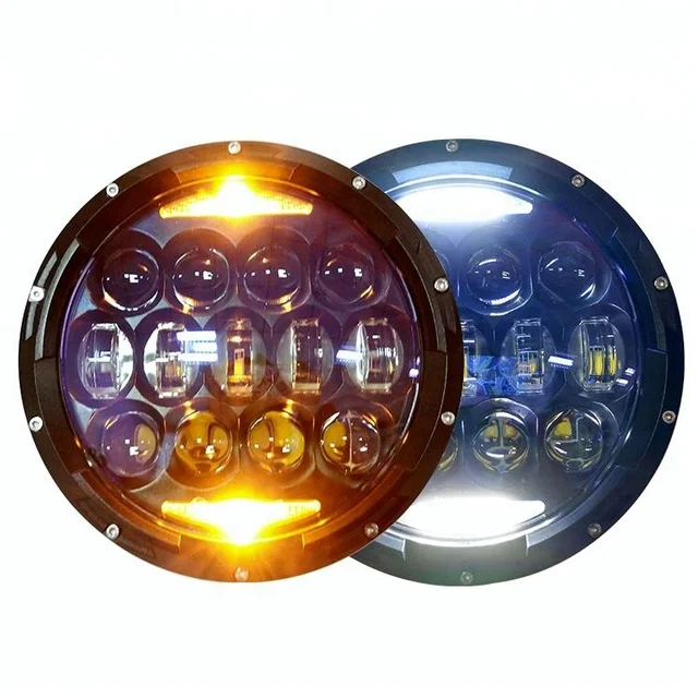Amber Turning Light 130W Auto Parts 12V Led Headlight 7inch, DRL 7 Inch Round Jeep Led Headlight for Wrangler