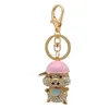 handy and fashion gold plated nickle free colorful crystal pig with helmet toy pendant keyring jewelry for children