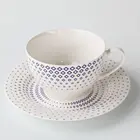 Chinese Bone China Coffee And Tea Cup Set Porcelain With Emboss Geometry Decoration