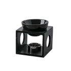Wholesale Custom Black Ceramic Aroma Oil Burner Home Decor Black Aroma Burner With Black Bamboo Stand