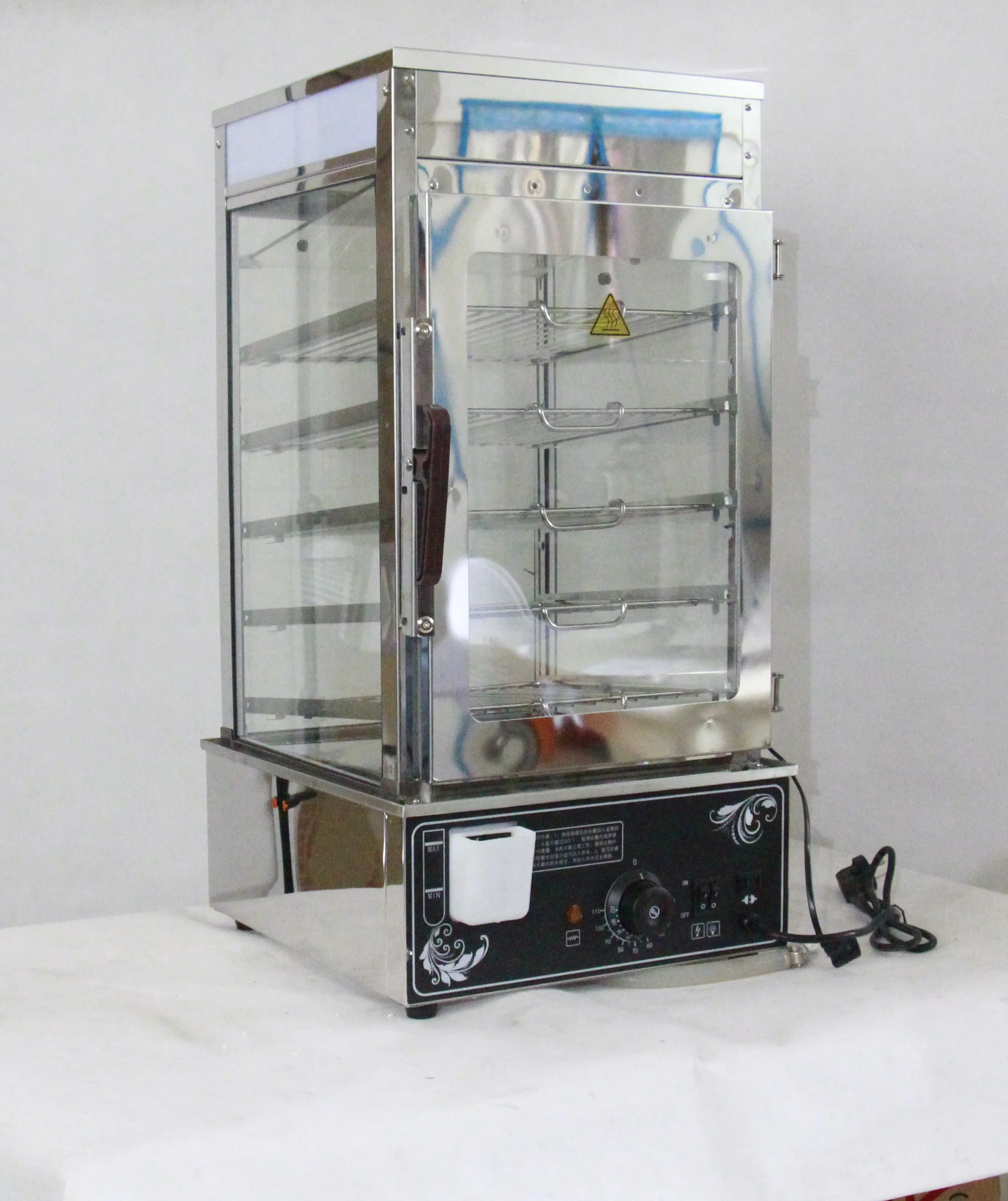 Electric Glass Commercial 6 Layers Display Cabinet Square Steaming Heating Steamed Stuffed Soup Dumpling Steamer Machine