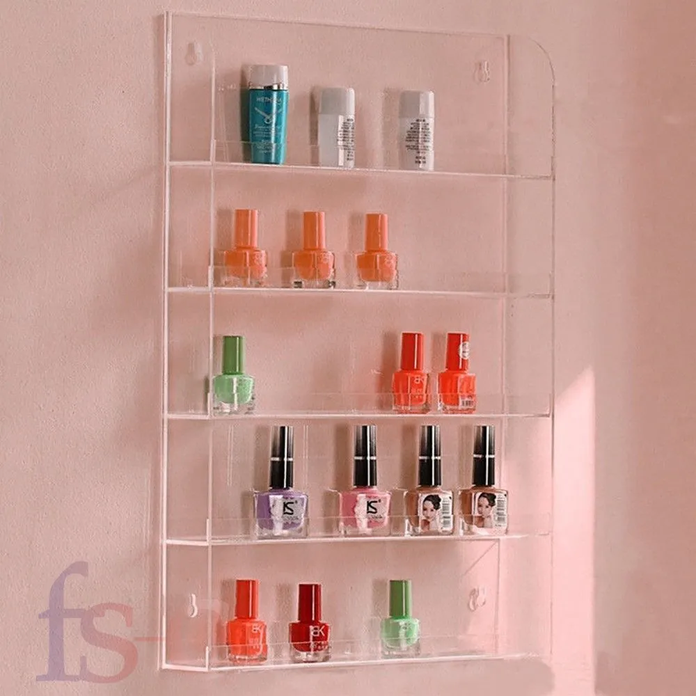 Custom 5 Tiers Wall Mounted Acrylic Nail Polish Cosmetic Varnish