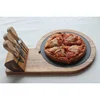 Black slate pizza plates with wooden tray