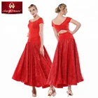 Sexy backless woman long ballroom dance costumes with shiner large hem
