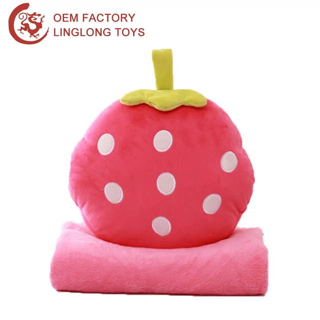 plush fruit cushion blankets with zipper pink strawberry pillow