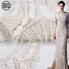 Custom made top quality white embroidery 3d beaded tulle lace fabric