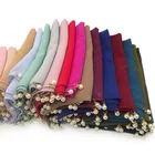 2019 new chiffon hijab with white pearls muslim women chiffon scarf shawls