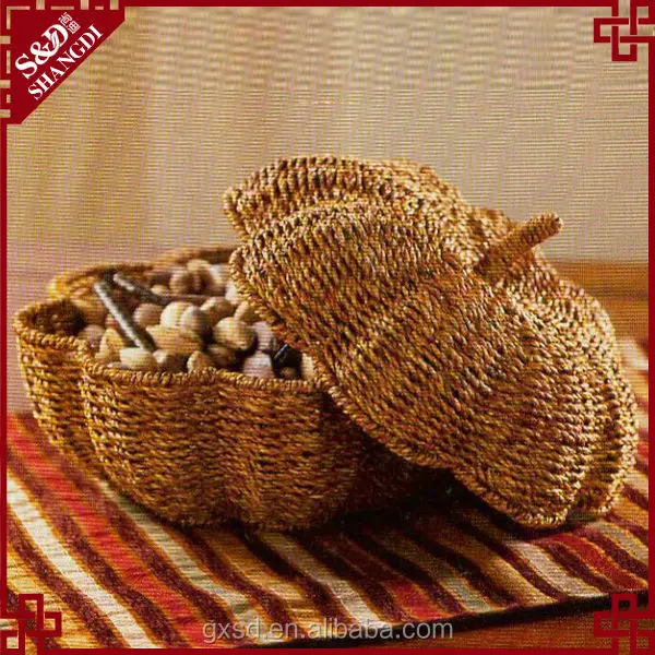 sd handmade straw rope fruit tray/basket with a lid