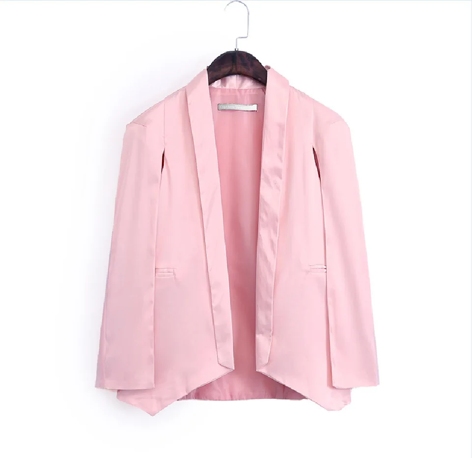 2015 Women Brand Pink/White/Black Solid Blazer Long Sleeve Chiffon Fashion Casual Blazers