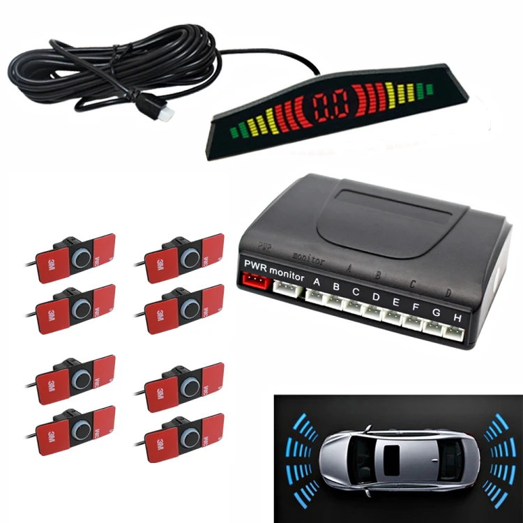 front rear 8 flat 16.5mm probes sensor car parking systems with LED display - ANKUX.COM
