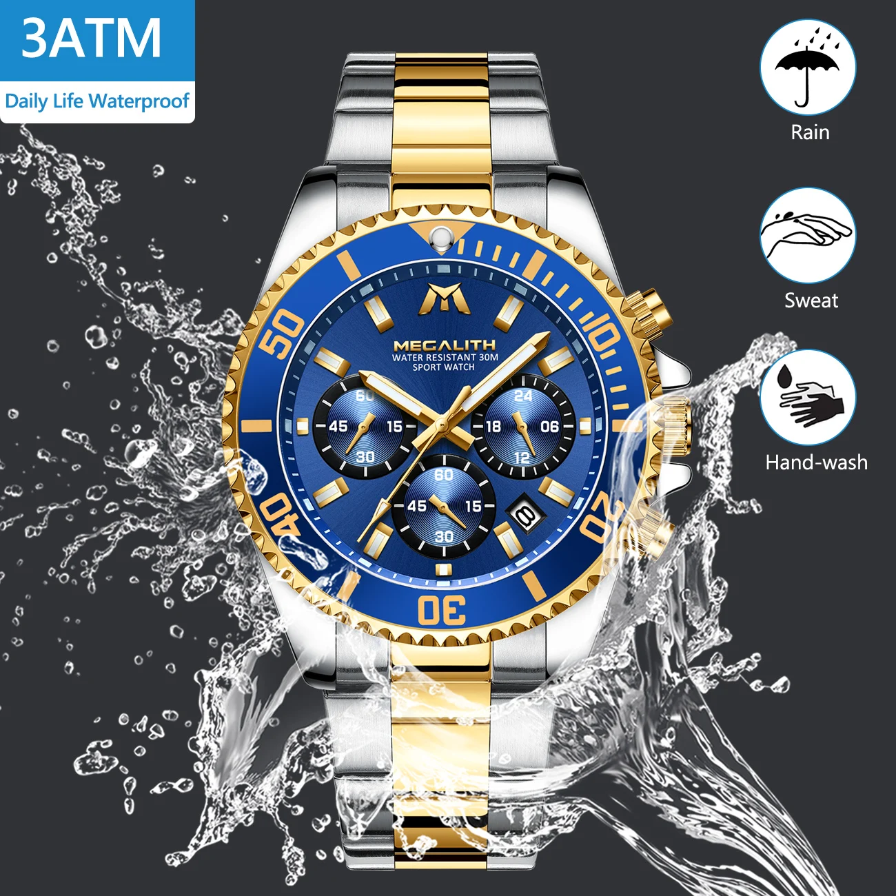 MEGALITH 8046 2020 Best Selling All Stainless Steel Quartz Watch 3ATM Waterproof